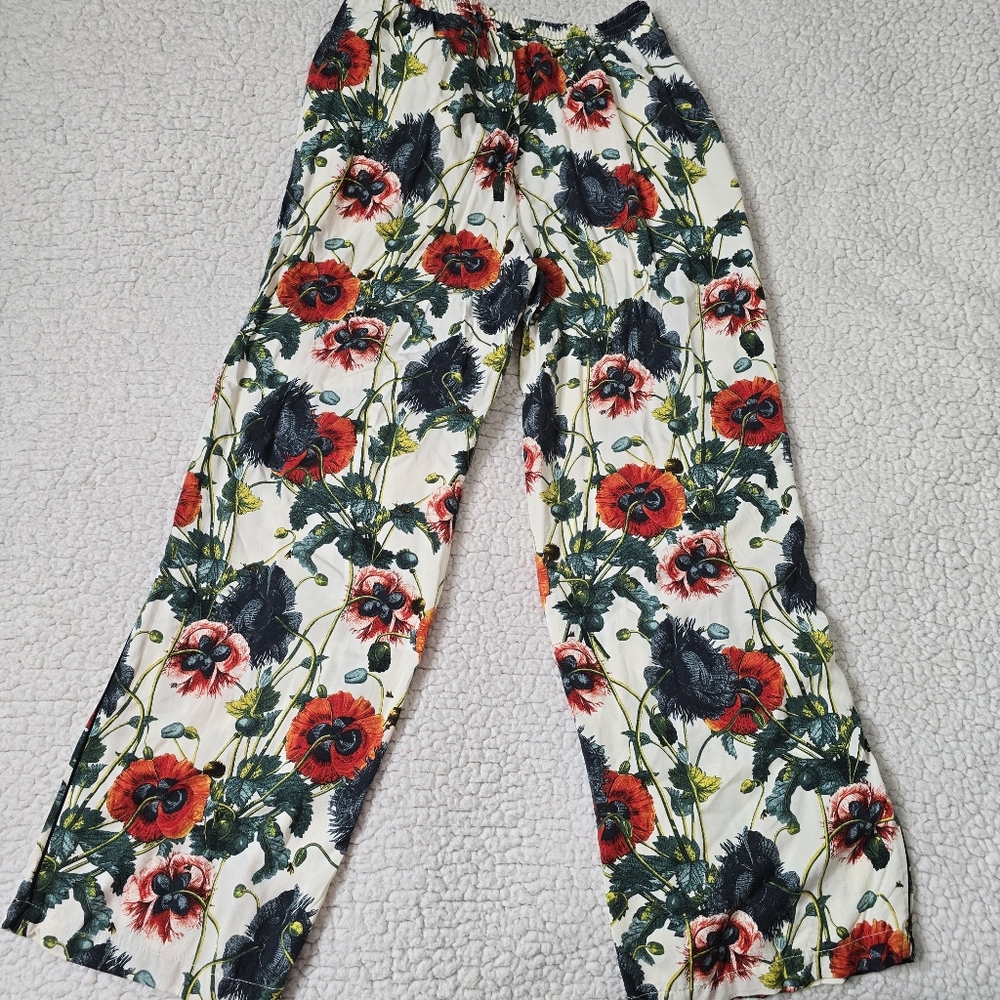 H&M Wide Leg Pants Floral Flowy Pull On Size 6 - Picture 8 of 12